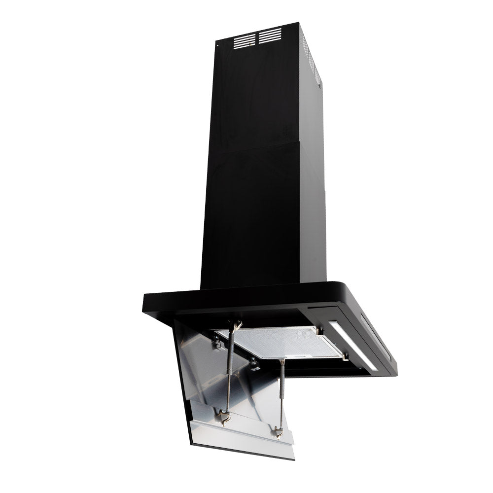 Linea - Designer Black Glass Door Wall Hood - Options