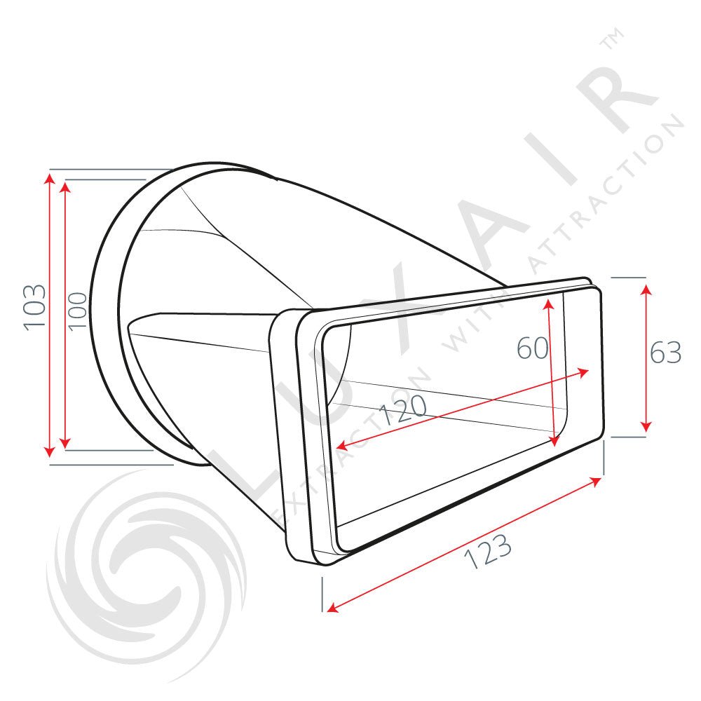 100mm Round To Flat Rectangular Horizontal Connector - Luxair Cooker Hoods Limited