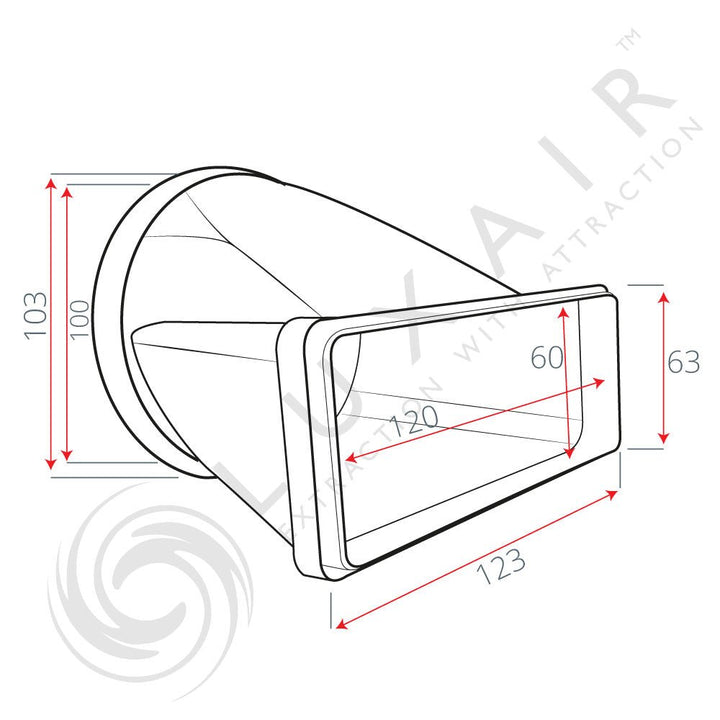 100mm Round To Flat Rectangular Horizontal Connector - Luxair Cooker Hoods Limited