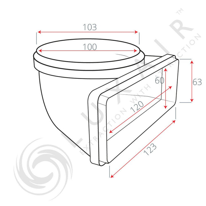 100mm Round to Flat 150mm x 70mm Vertical 90° Elbow - Luxair Cooker Hoods Limited