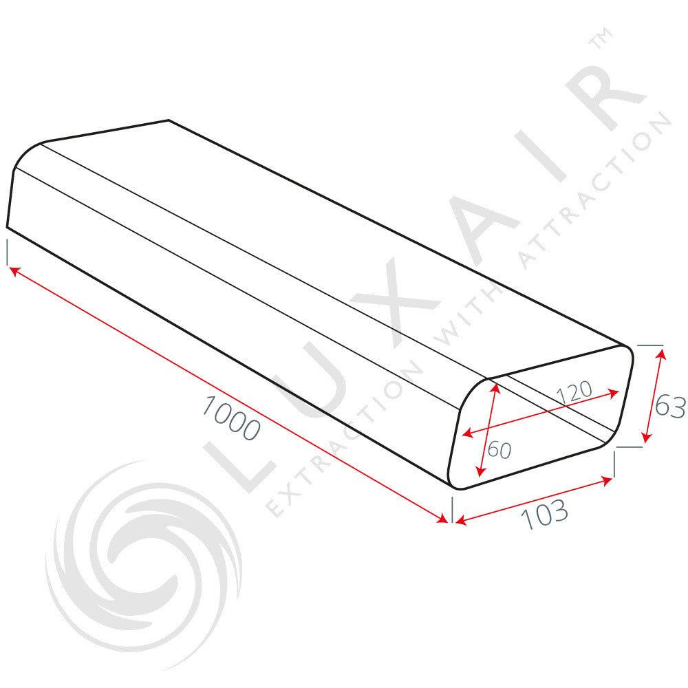 100mm x 60mm Flat Tube Ducting Pipe 1 Metre - Luxair Cooker Hoods Limited