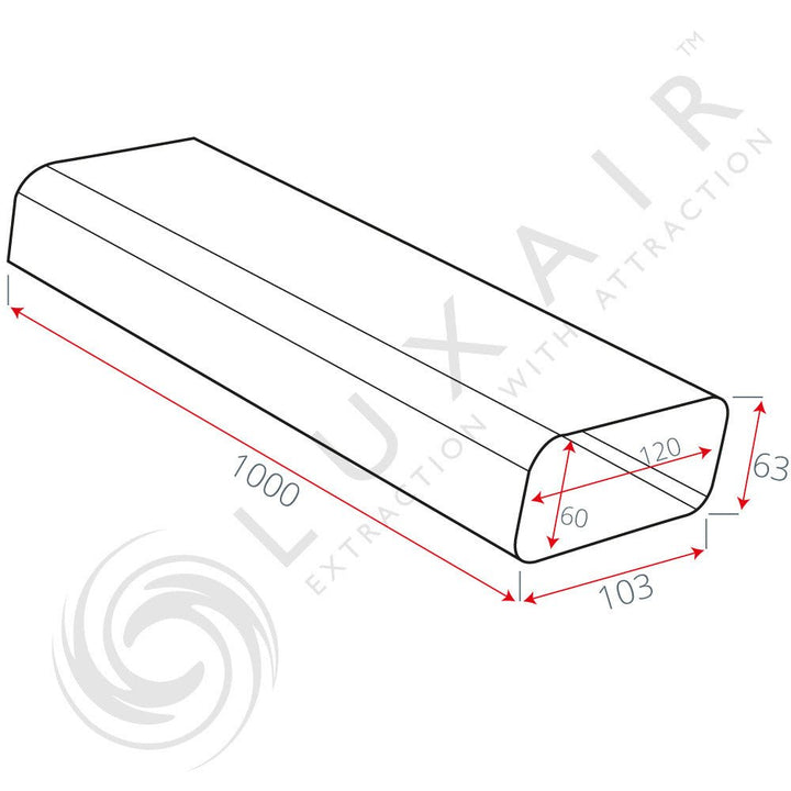 100mm x 60mm Flat Tube Ducting Pipe 1 Metre - Luxair Cooker Hoods Limited