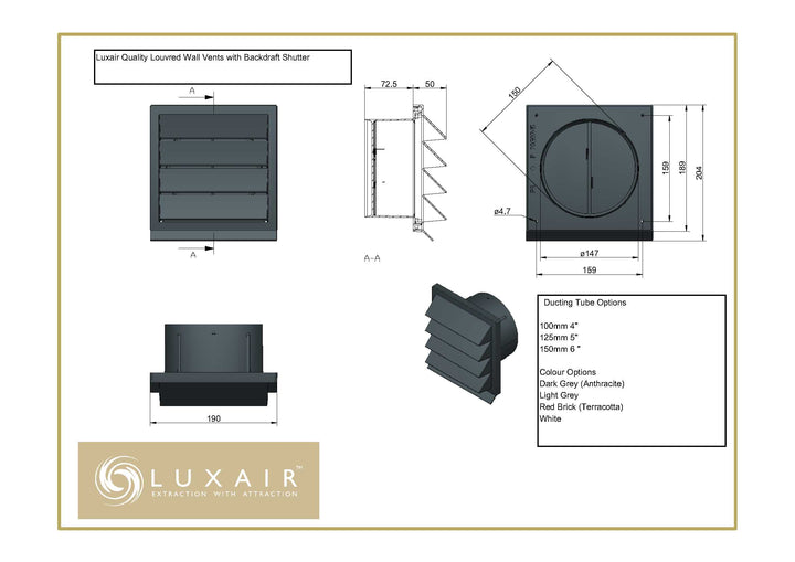 Louvred External Wall Vents - Various Colours