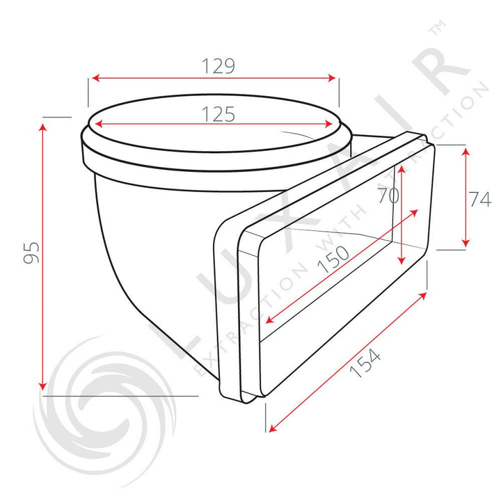 125mm (5") Round to Flat 150mm x 70mm Vertical 90° Bend - Luxair Cooker Hoods Limited