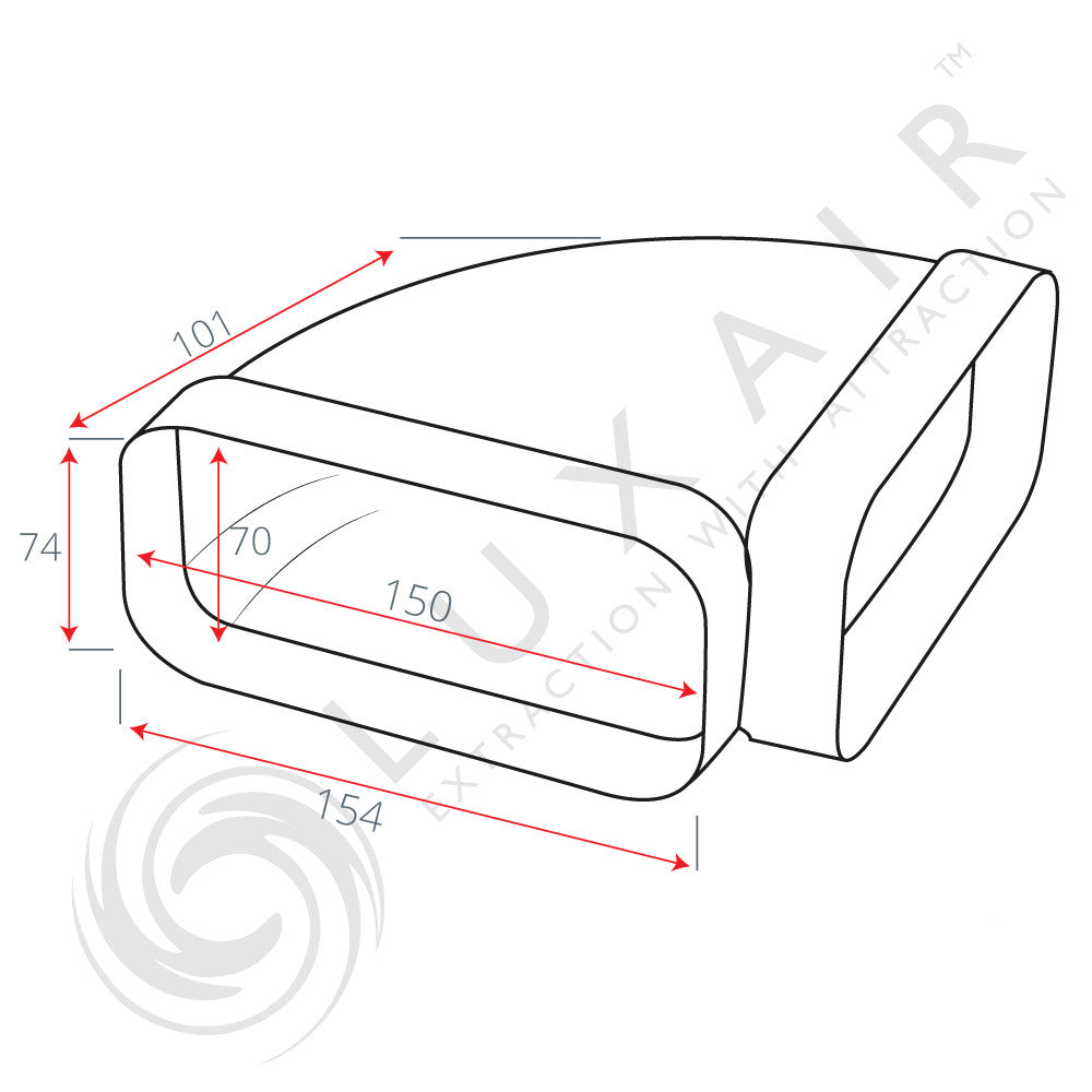 150mm x 70mm (5") 90° Horizontal Ducting Bend Elbow