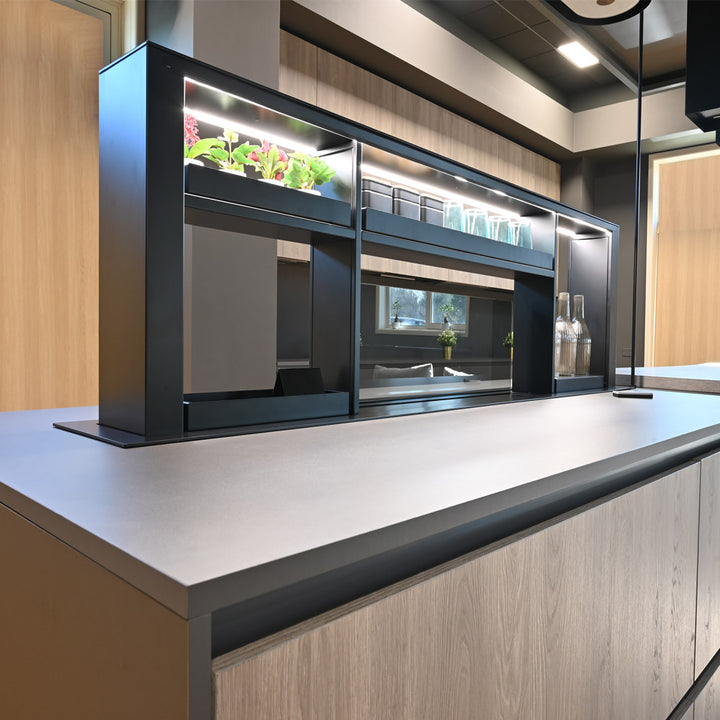 Luxury 200cm Downdraft Cooker Hood With Gourmet Station And Charging Bank