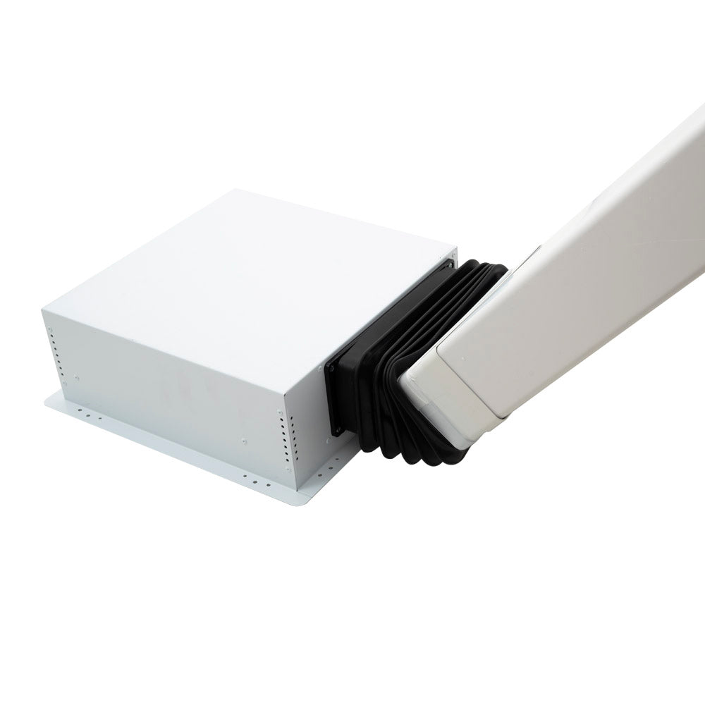  220mm x 90mm flat ducting rubber boot, designed for maximum flexibility and secure connections. This innovative fitting solves common issues where a standard 90° or 45° bend won’t work—perfect for navigating around pipes, beams, or cables in tight ceiling spaces.
