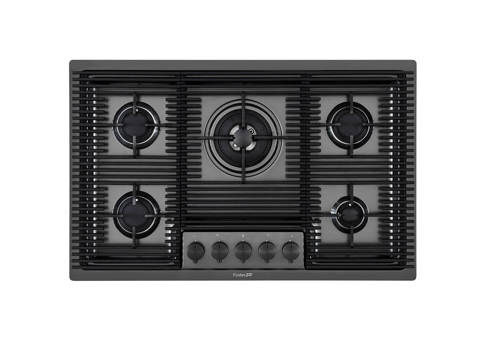 5 burner 80cm gas hob gun metal with powerful wok burner