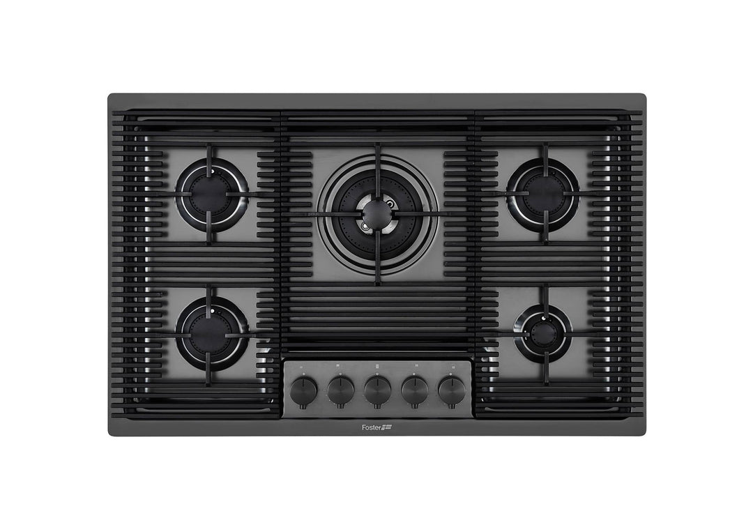 5 burner 80cm gas hob gun metal with powerful wok burner
