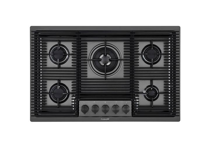 5 burner 80cm gas hob gun metal with powerful wok burner