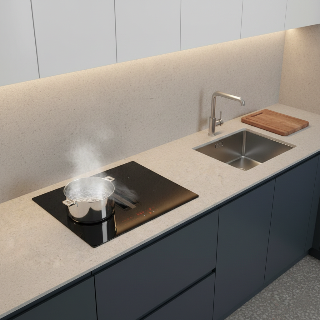 60cm Arcus vented induction hob installed in a sleek minimalistic kitchen worktop 