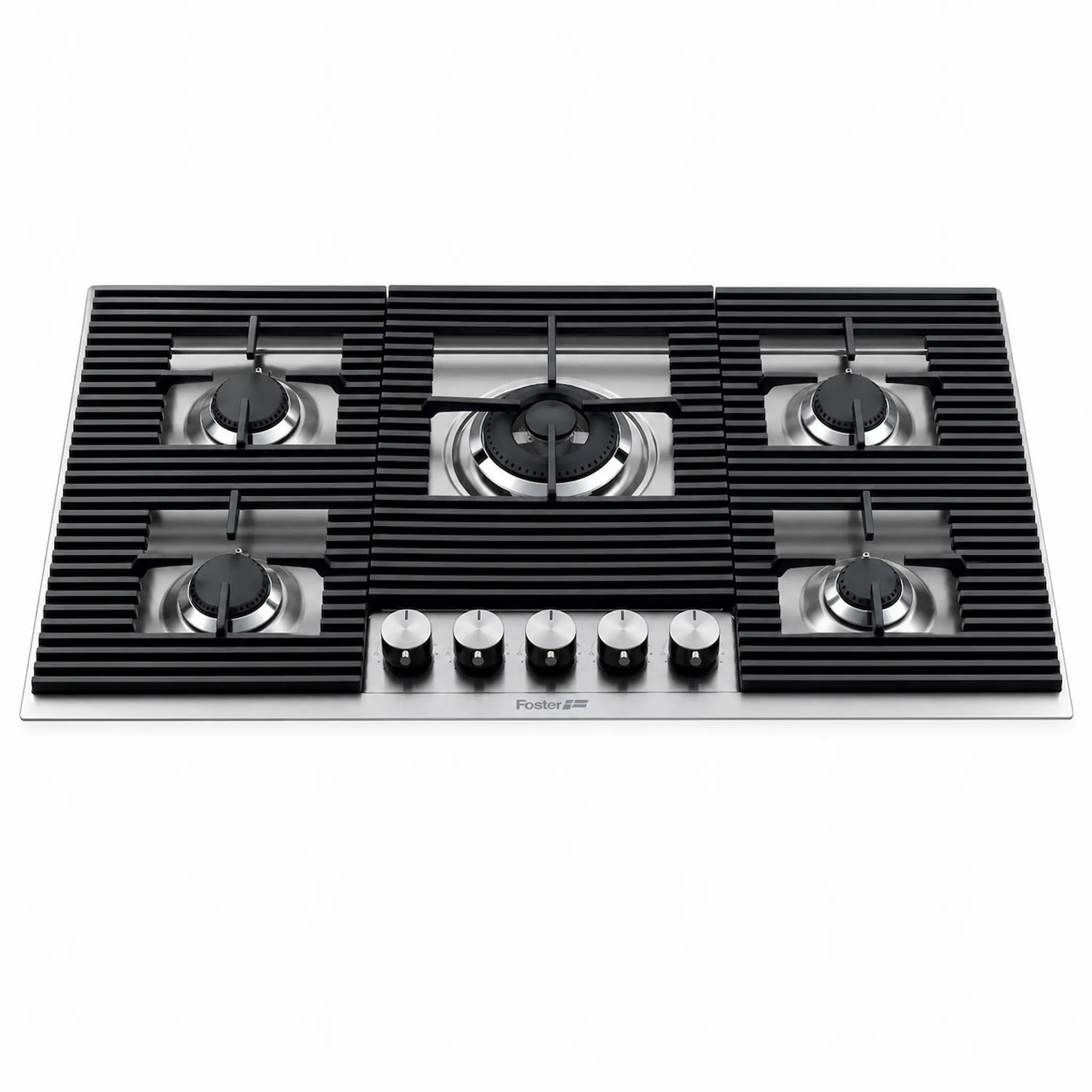 top mounted range hob with 5 burners including a 4kw wok burner stainless steel metal finish