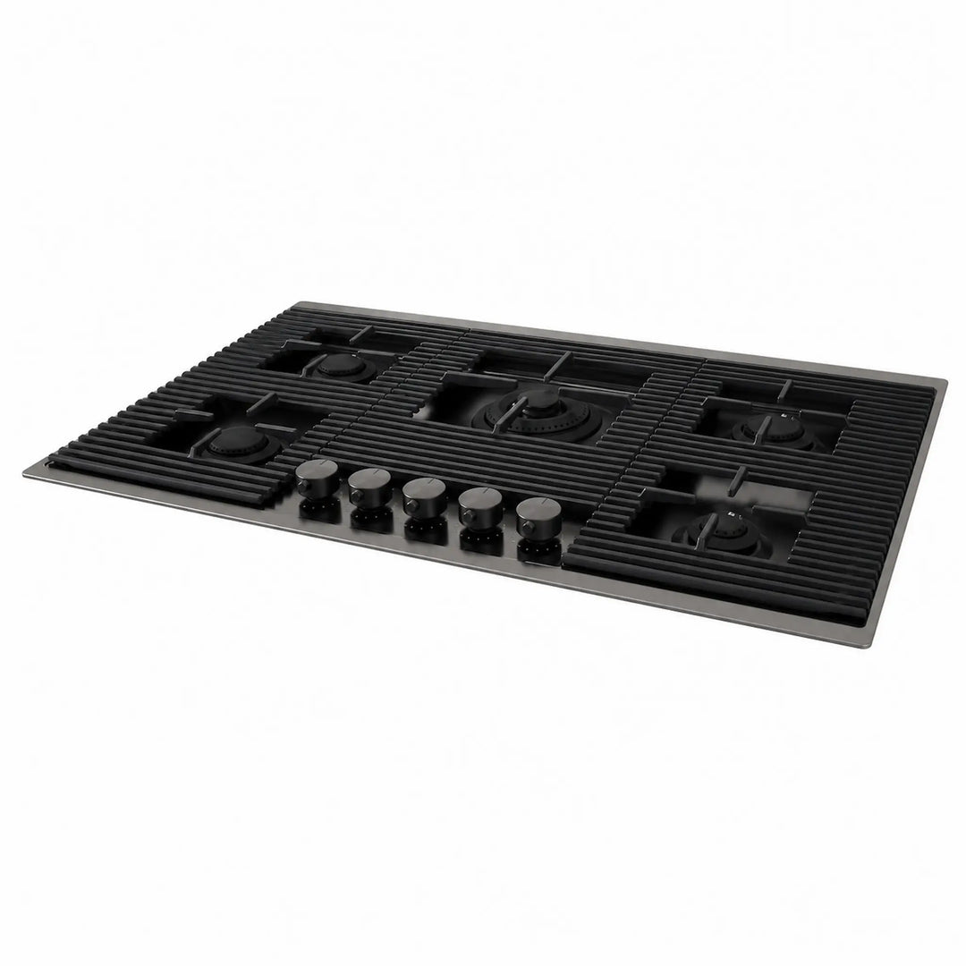 top mounted range hob with 5 burners including a 4kw wok burner gun metal finish
