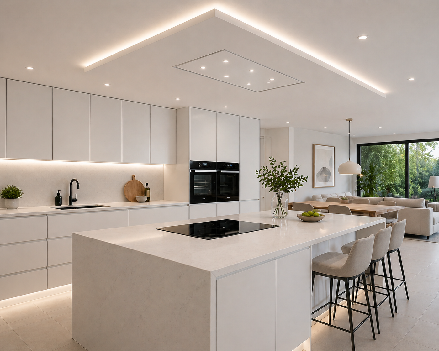 90cm x 50cm white ceiling cooker hood with 6 x small spot lights 