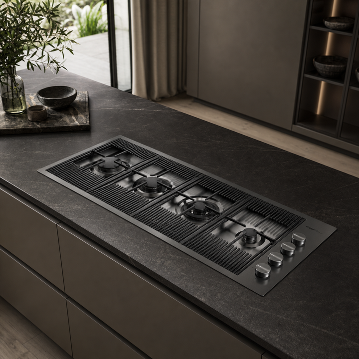 4 burner panoramic gas hob with wok burner gun metal