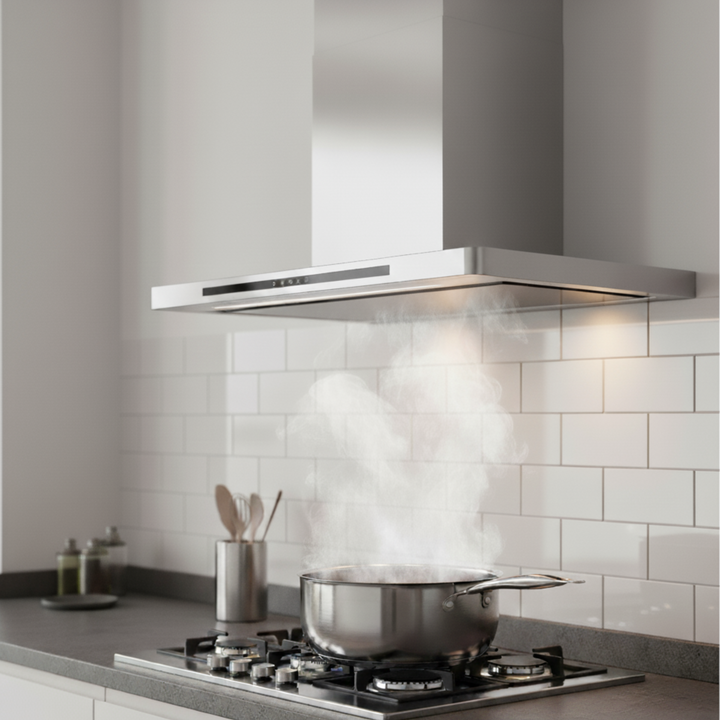 Linea - Designer Black Glass Door Wall Hood - Options