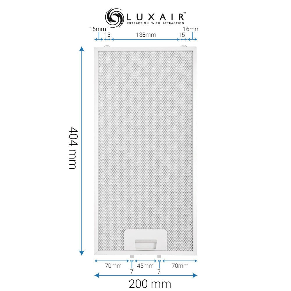 Metal Grease Filter 200mm x 404mm - Luxair Cooker Hoods Limited