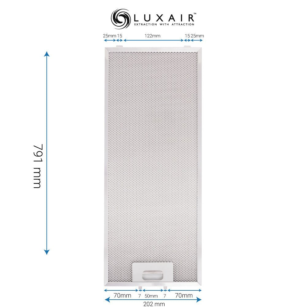 Metal Grease Filter 202mm x 791mm - Luxair Cooker Hoods Limited