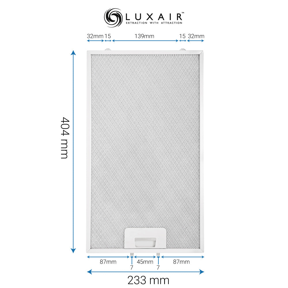 Metal Grease Filter 233mm x 404mm - Luxair Cooker Hoods Limited