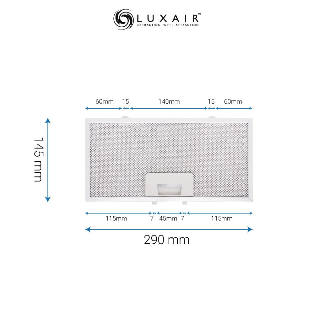 Metal Grease Filter 290mm x 145mm - Luxair Cooker Hoods Limited