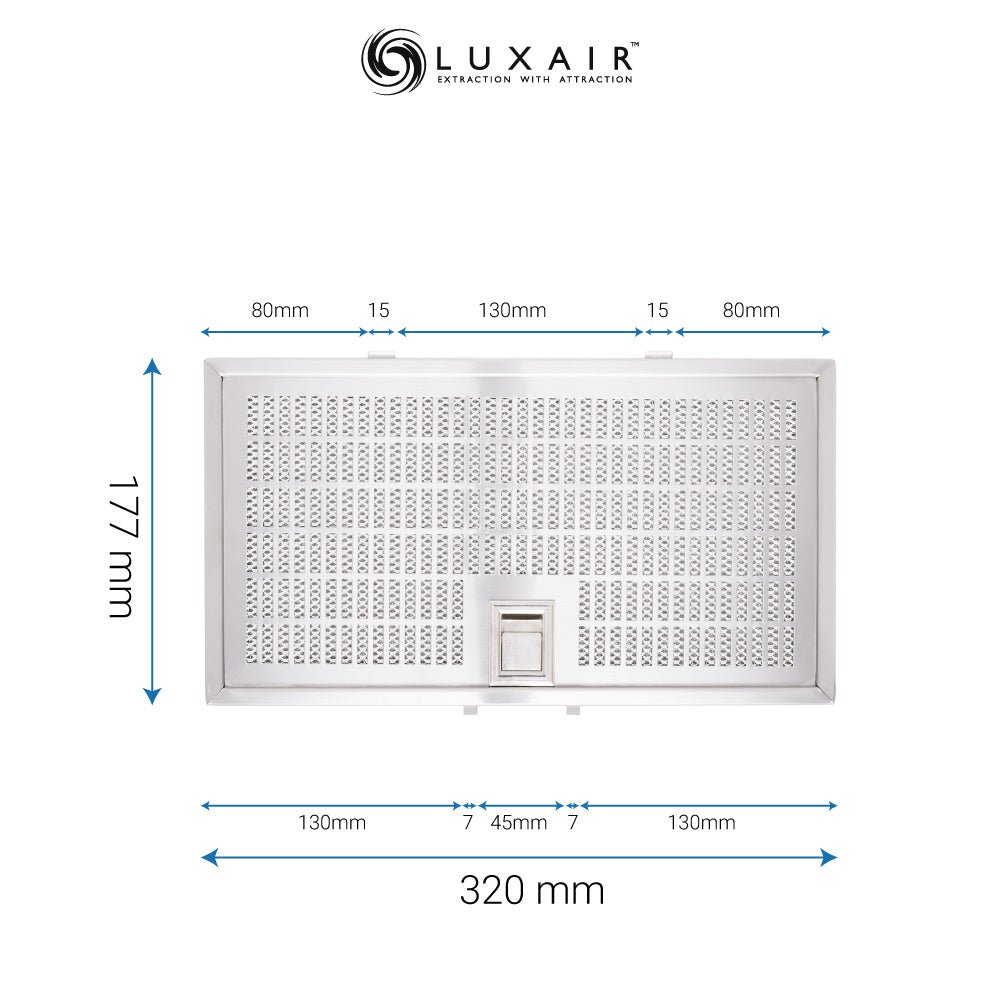 Metal Grease Filter 320mm x 177mm - Luxair Cooker Hoods Limited