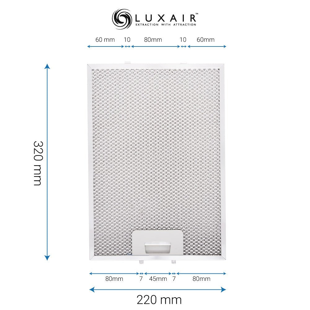 Metal Grease Filter 320mm x 220mm - Luxair Cooker Hoods Limited