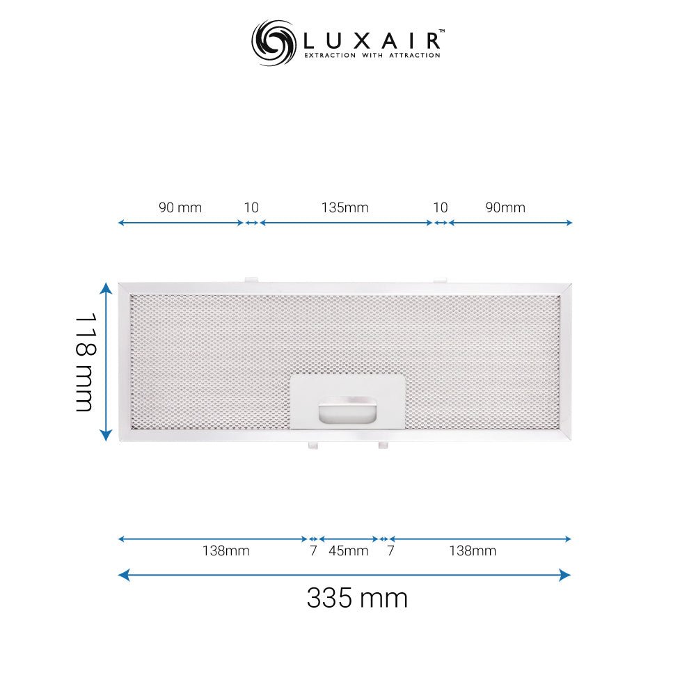 Metal Grease Filter 335mm x 118mm - Luxair Cooker Hoods Limited