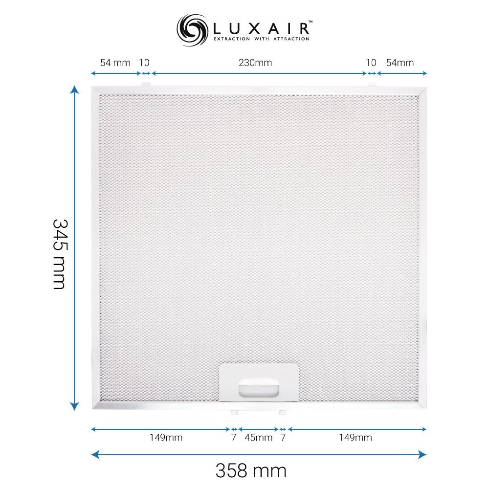 Metal Grease Filter 345mm x 358mm - Luxair Cooker Hoods Limited