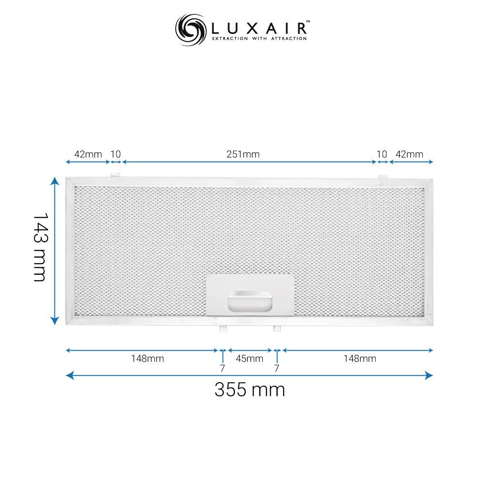 Metal Grease Filter 355mm x 143mm - Luxair Cooker Hoods Limited