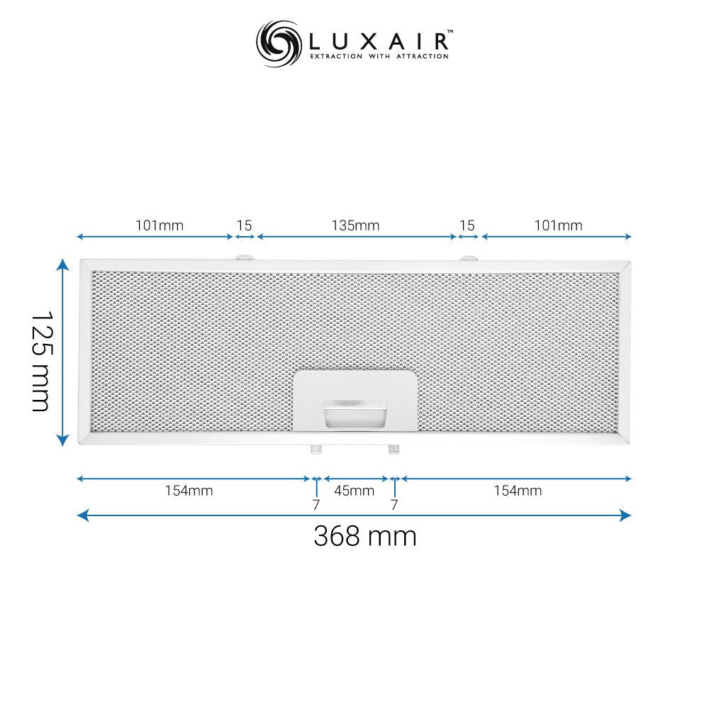 Metal Grease Filter 368mm x 125mm - Luxair Cooker Hoods Limited