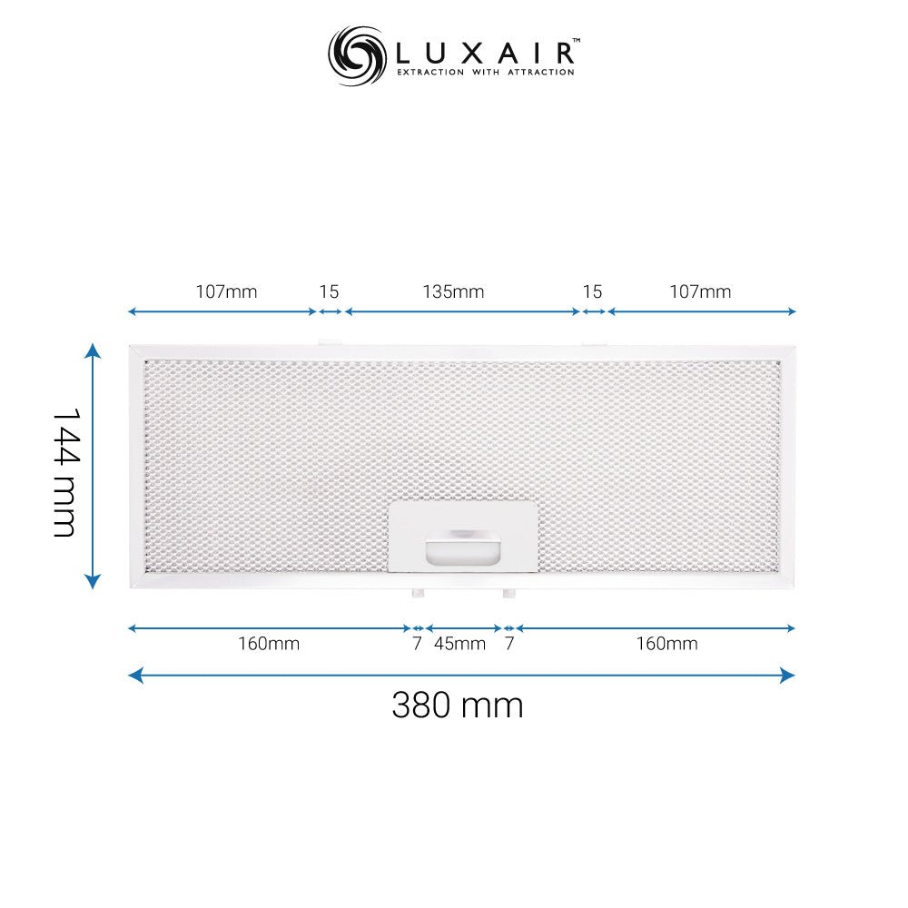 Metal Grease Filter 380mm x 144mm - Luxair Cooker Hoods Limited