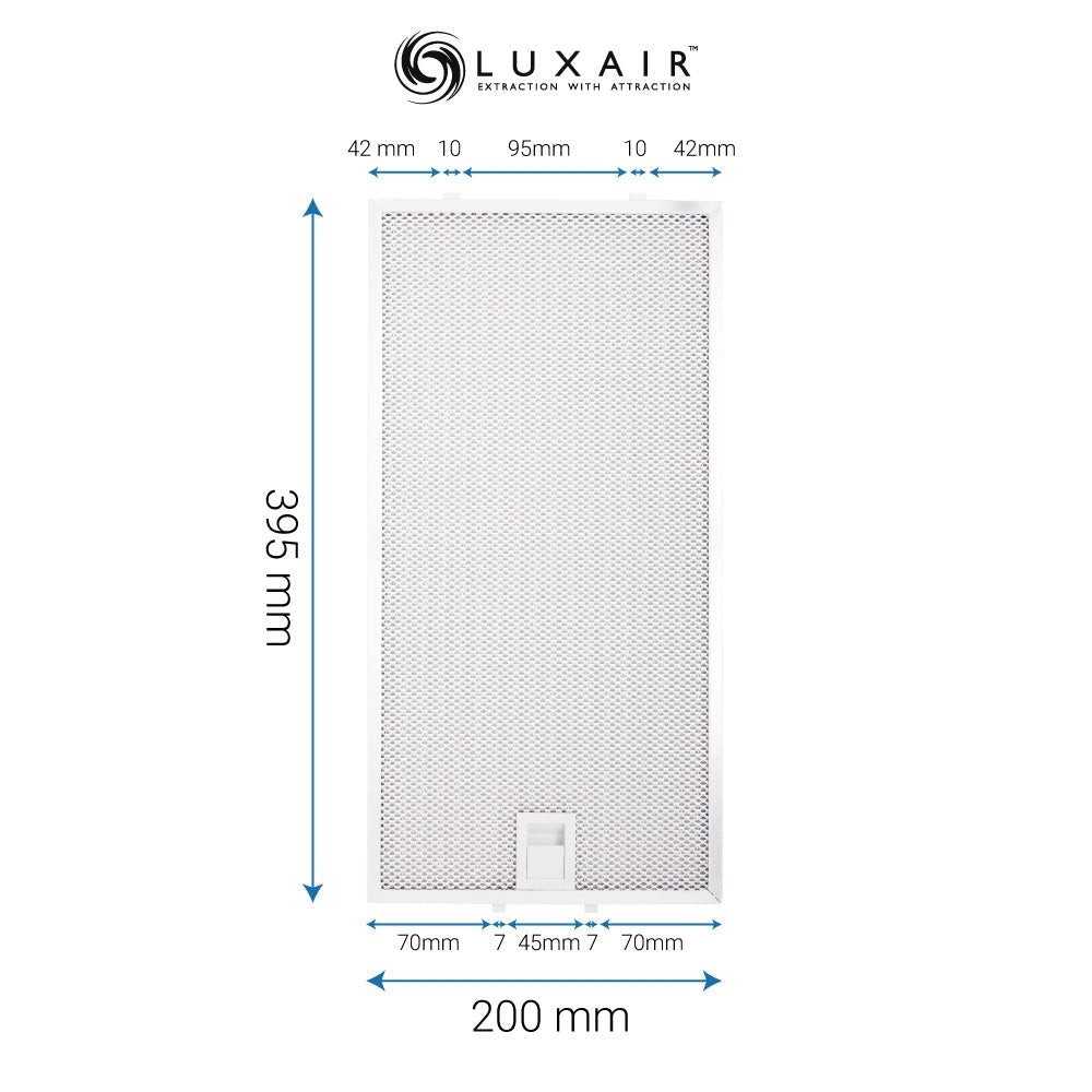 Metal Grease Filter 395mm x 200mm - Luxair Cooker Hoods Limited