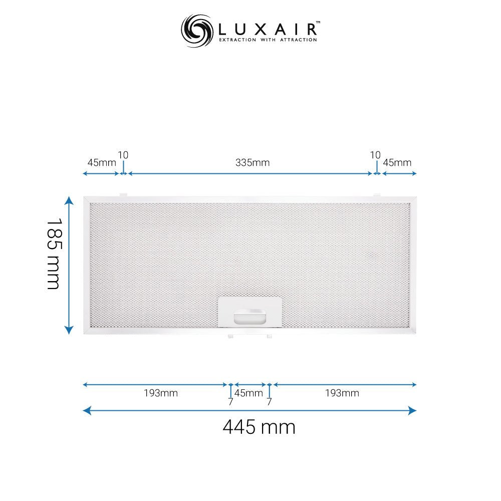 Metal Grease Filter 445mm x 185mm - Luxair Cooker Hoods Limited