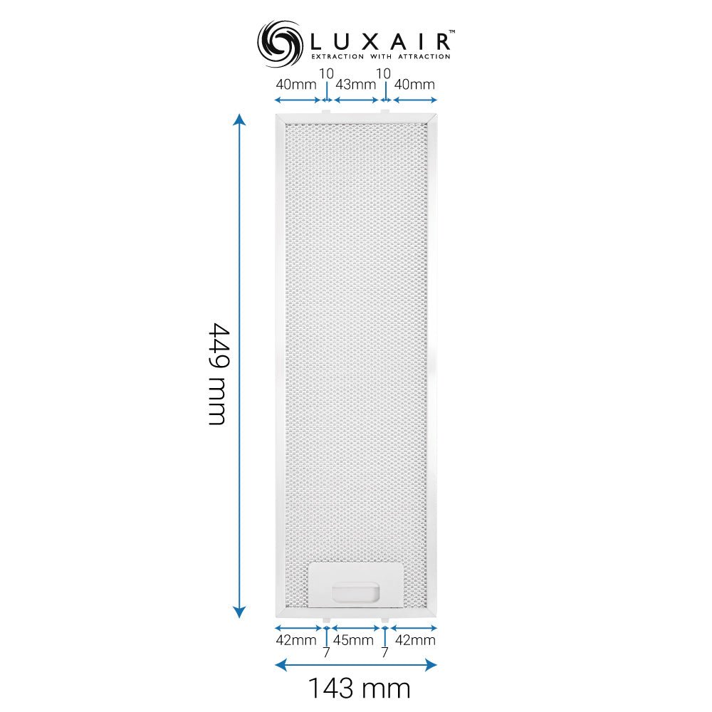 Metal Grease Filter 449mm x 143mm - Luxair Cooker Hoods Limited