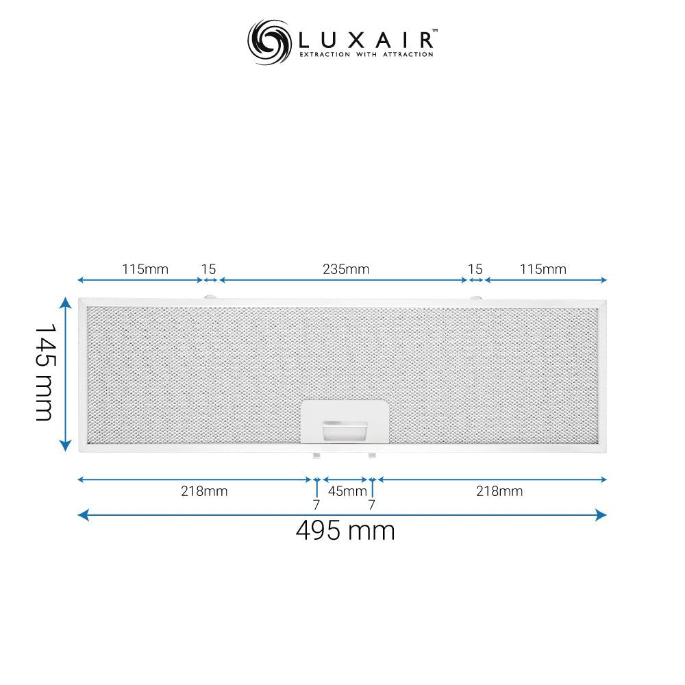 Metal Grease Filter 495mm x 145mm - Luxair Cooker Hoods Limited