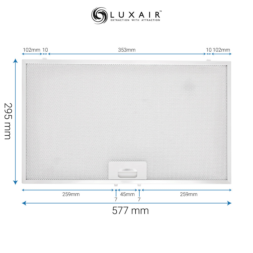 Metal Grease Filter 577mm x 295mm - Luxair Cooker Hoods Limited