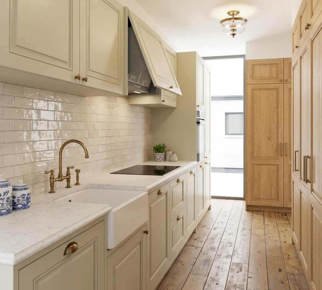 Integrated Cooker Hood Installed In A Rustic Style Kitchen