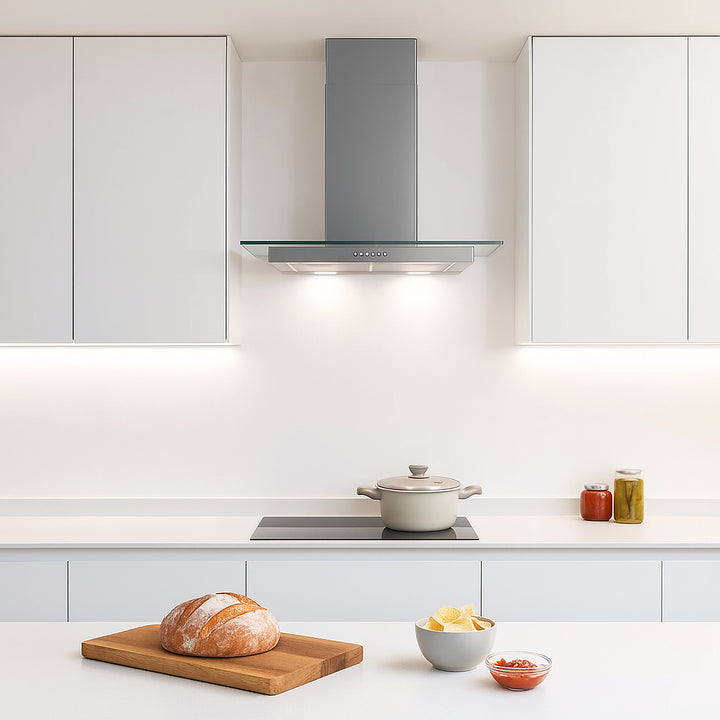 Cappa a parete in vetro piano