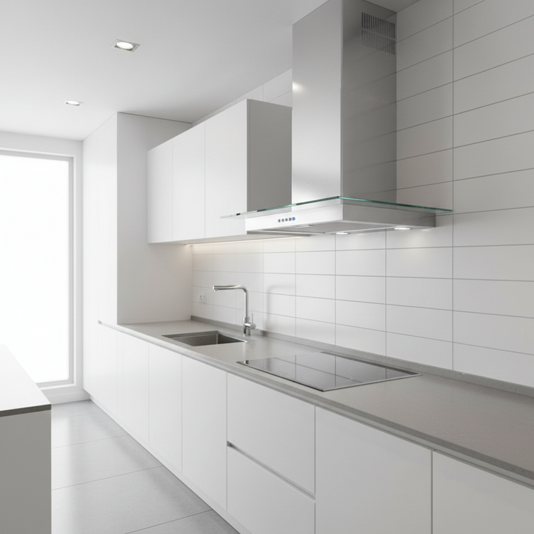 Cappa a parete in vetro piano