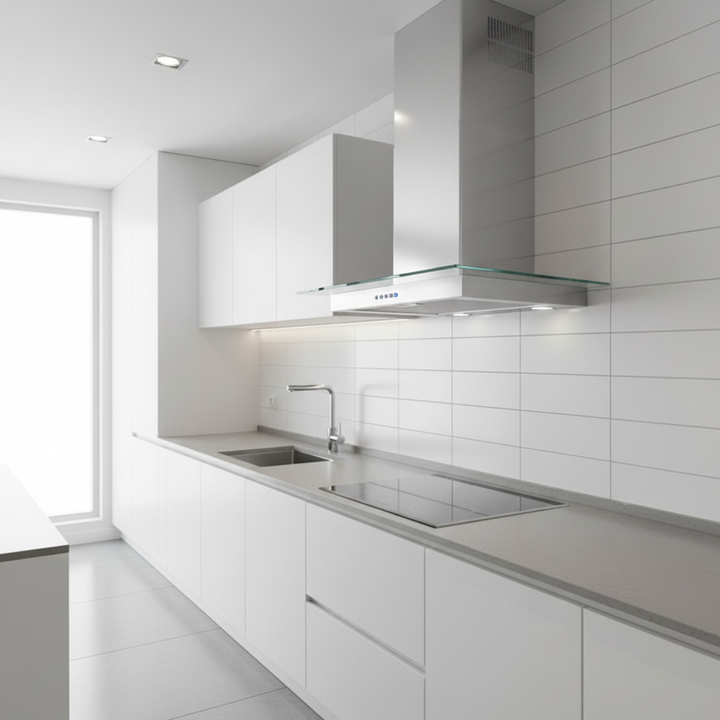 Cappa a parete in vetro piano