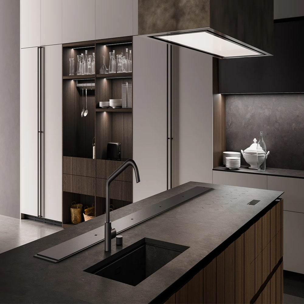 ceiling cooker hood with full led light panel  and external outside motr options 