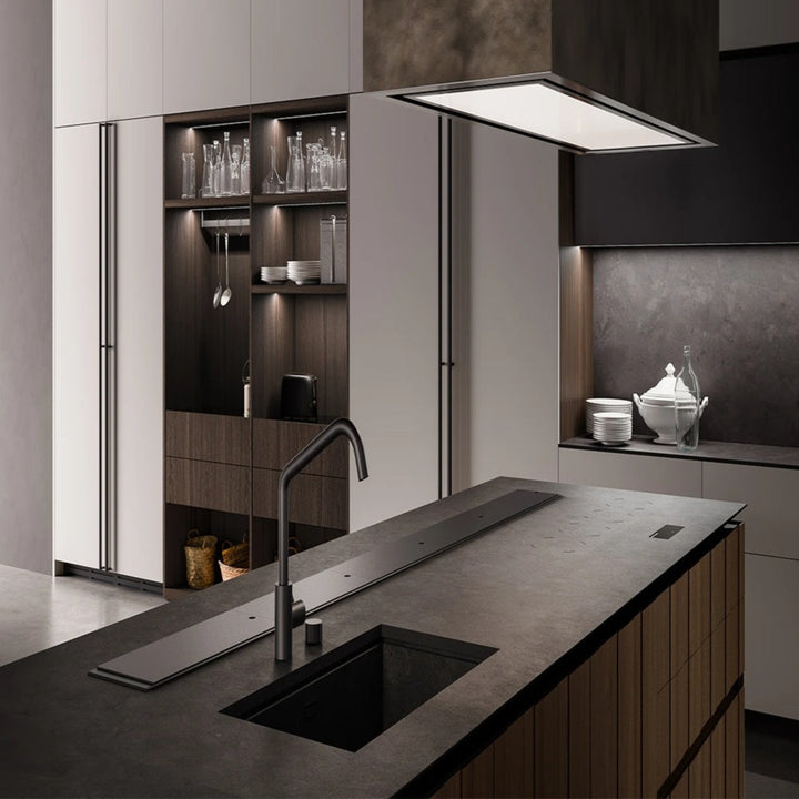 ceiling cooker hood with full led light panel  and external outside motr options 