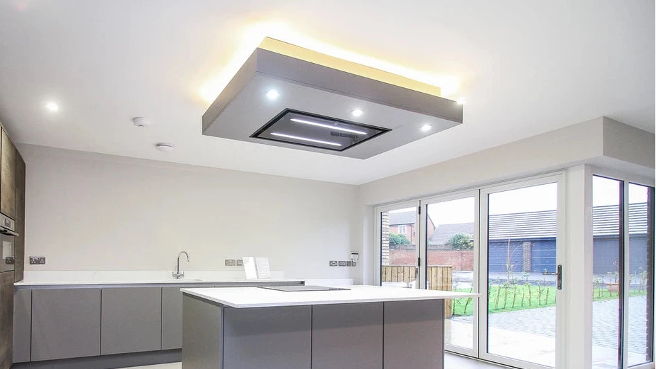 90cm x 60cm Celux Cooker Hood Installed Within A Modern White and Grey Kitchen