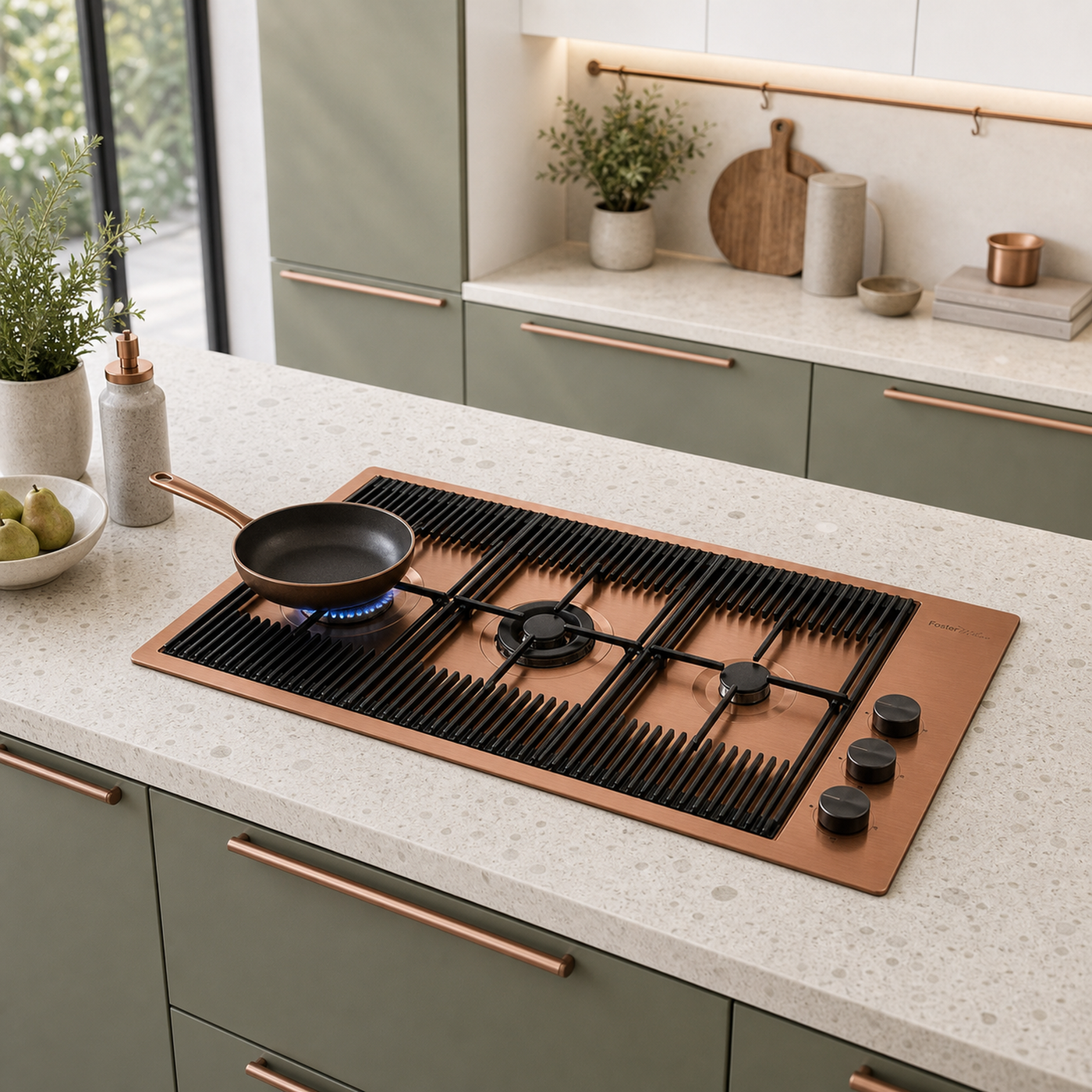 Milanello 3 burner gas hob Copper 