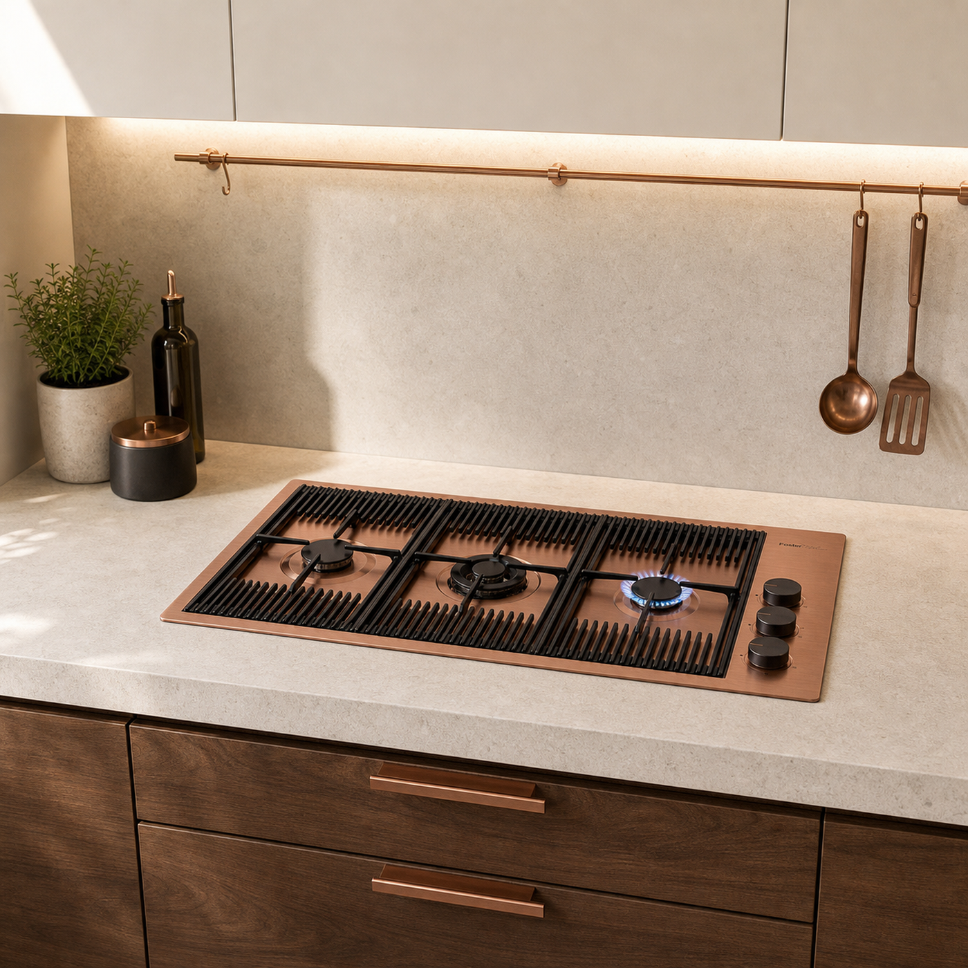 Milanello 3 burner gas hob Copper 
