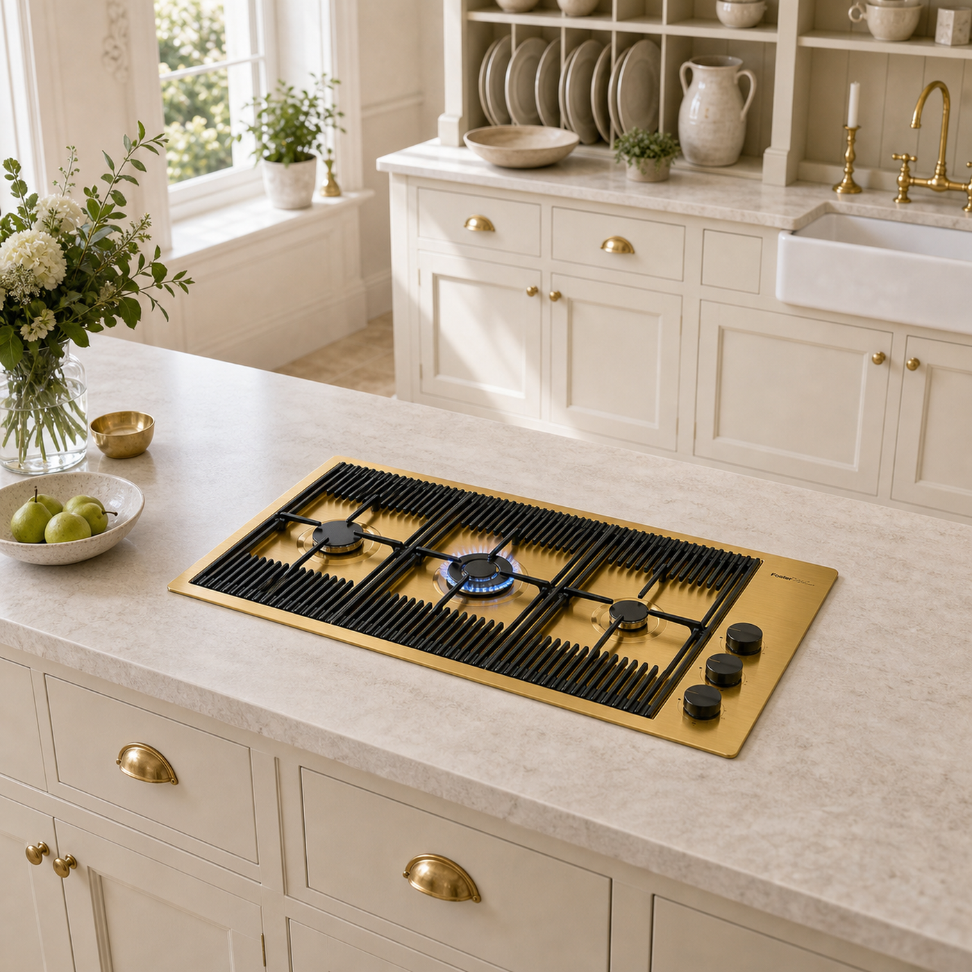 Milanello 3 burner gas hob Gold