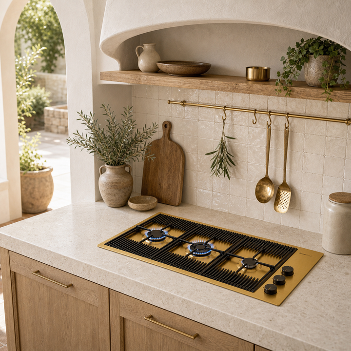 Milanello 3 burner gas hob Gold