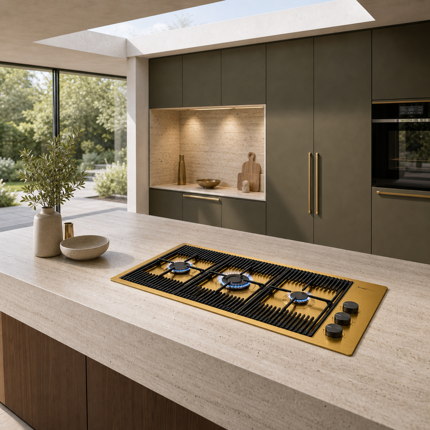 Milanello 3 burner gas hob Gold