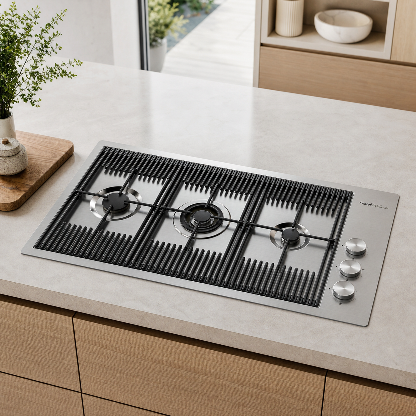 Milanello 3 burner gas hob Stainless Steel