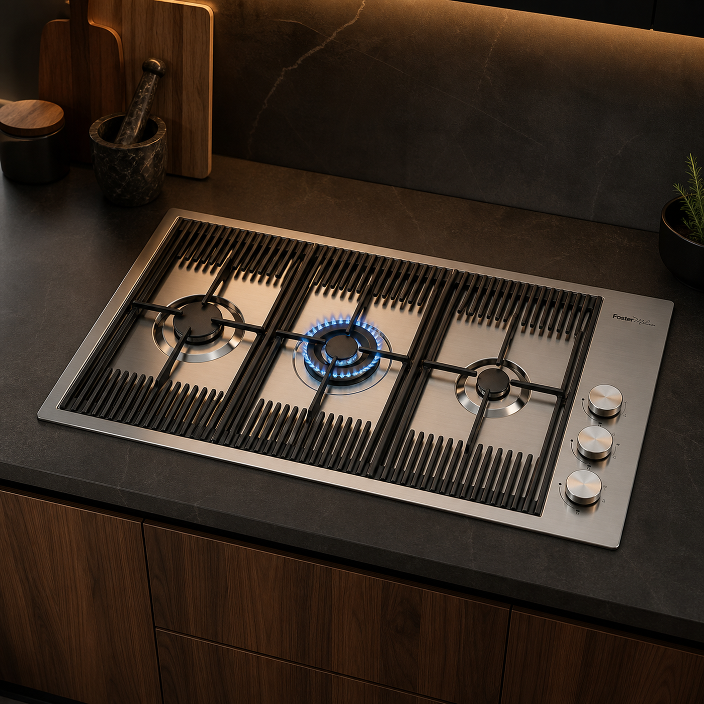 Milanello 3 burner gas hob Stainless Steel
